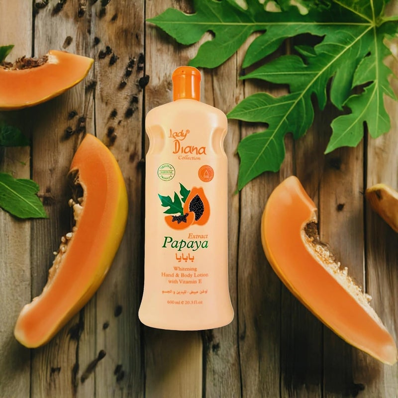 Lady Diana Papaya Extract Whitening Hand & Body Lotion with Vitamin E - 600ml - Image 3