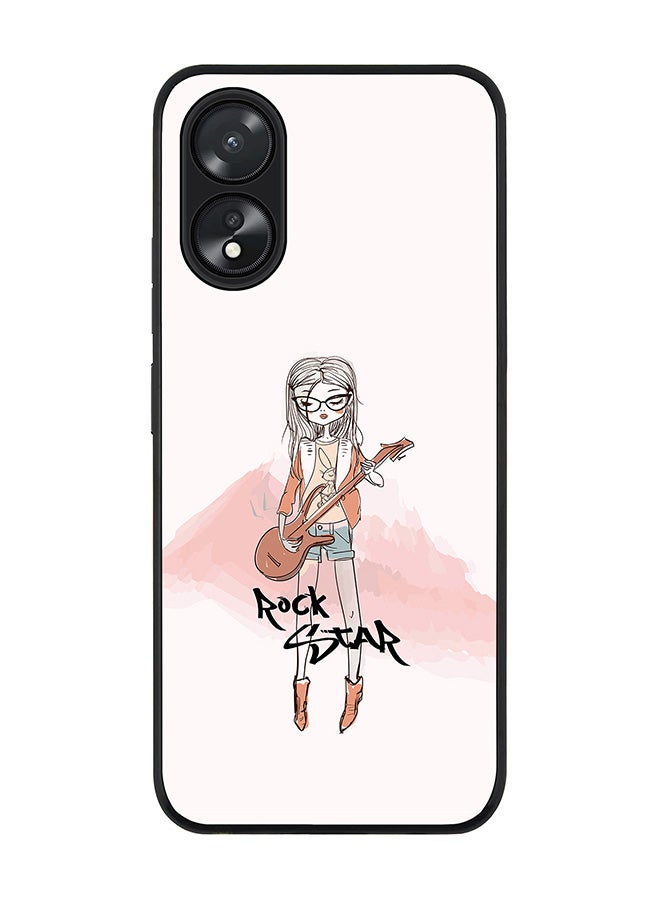 Stylizedd حافظة حواف سوداء متينة لهاتف أوبو A18 / أوبو A38، حافظة مرنة رقيقة من المطاط TPU - فتاة روكستار - Image 1