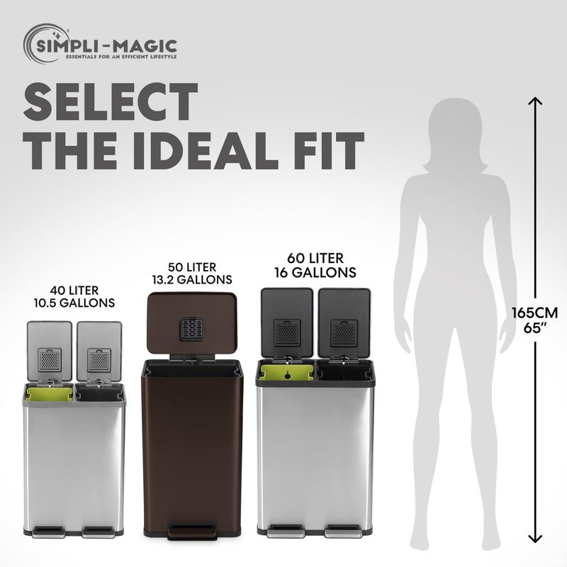Simpli-Magic 50 Liter / 13.2 Gallon Soft-Close, Smudge Resistant Trash Can with Foot Pedal and Built in Filter- Brown - Image 3