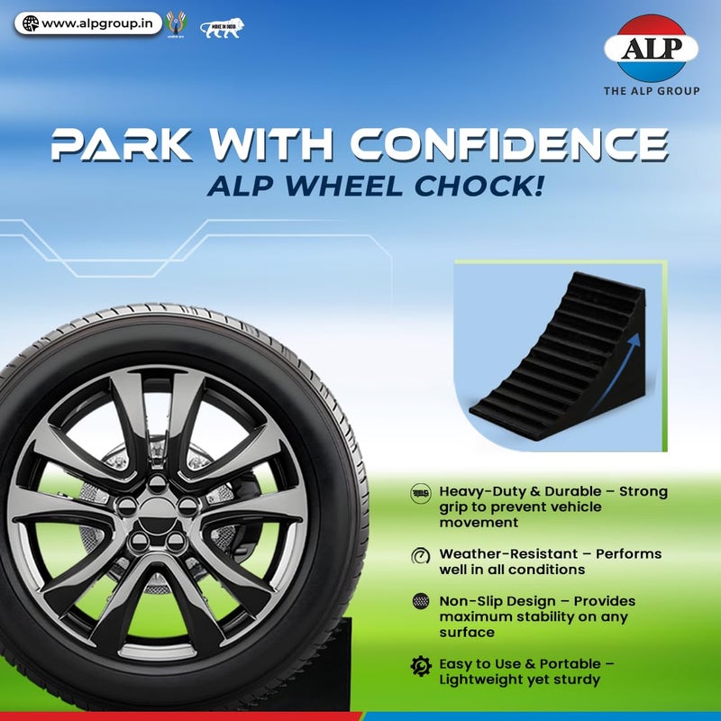 ALP Heavy-Duty Wedge Type Rubber Wheel Chock for Cars, SUVs & Small Trucks | Big-OZ-Auto Wheel Stopper | Anti-Slip, Durable & Weather-Resistant Wheel Block for Parking & Maintenance (Pack of 2) - Image 2