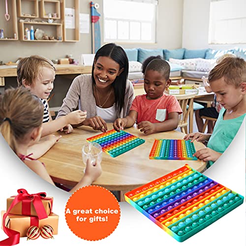 AK-SHIP 7.8in Big Size P0pp Math Toys , Rainbow Square Fidget Ttoy 100bubbles Stress Relieving Fidget Game for Teachers to Create Kinds of Math Manipulatives【with 1-100 Numbers Tables】 - Image 3