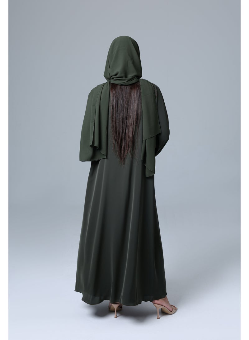 اكسا عباية مطرزة تصميم أوراق شجر ملونة اخضر - Image 3