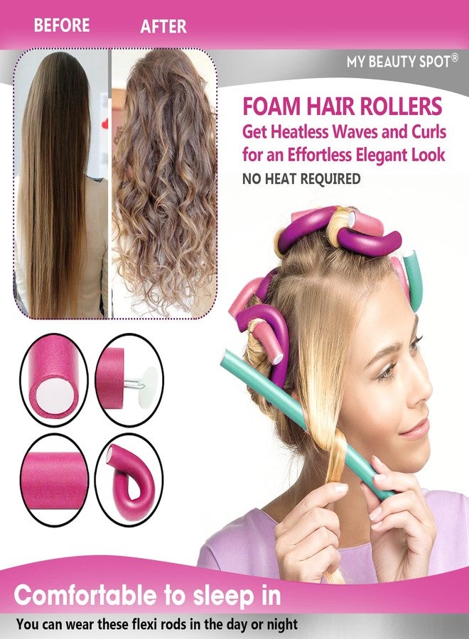 My Beauty Spot Flexi Rods Foam Hair Rollers 1" Diameter Professional Salon Quality 10 Pcs Rubber Hair Rollers for Medium to Long Hair (Blue) - Image 3