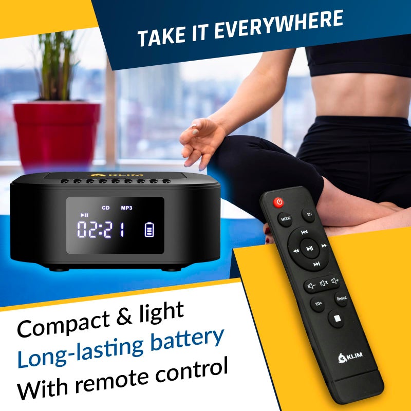 KLIM بومبوكس E1 - مشغل أقراص مضغوطة محمول مع مضخم صوت - باس إضافي، بلوتوث، راديو FM، USB، AUX، MP3 - بطارية قابلة للشحن، أوضاع سلكية ولاسلكية، جهاز تحكم عن بعد - أسود/ذهبي - Image 5