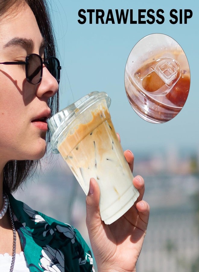 BYSNOW 100 Pack 16 oz Clear Plastic Cups with Lids, Disposable Iced Coffee Cups with Sip Lids, Sturdy Plastic Smoothie Cups for Cold Drinks - Image 4