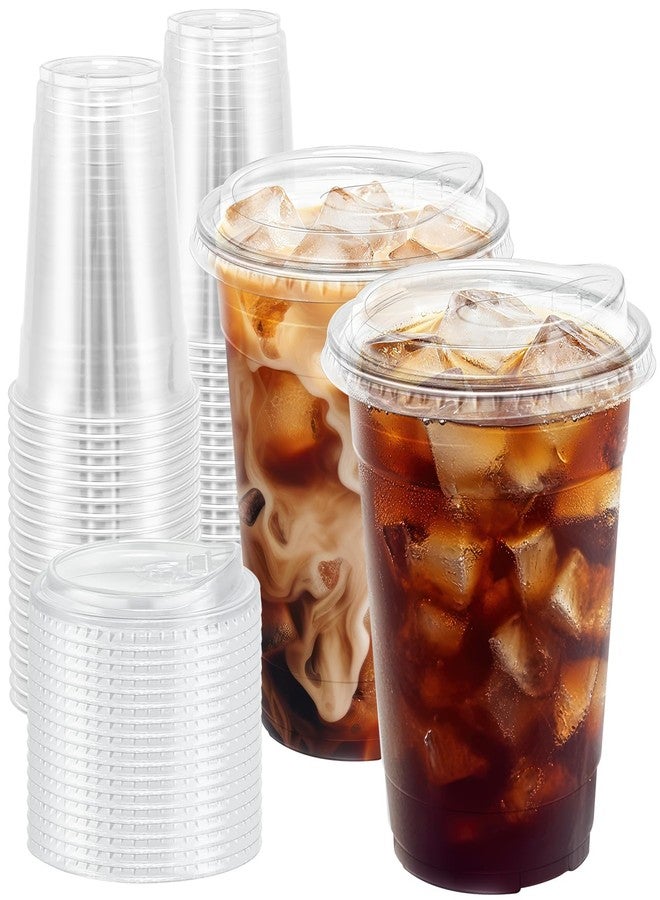 BYSNOW 100 Pack 16 oz Clear Plastic Cups with Lids, Disposable Iced Coffee Cups with Sip Lids, Sturdy Plastic Smoothie Cups for Cold Drinks - Image 1