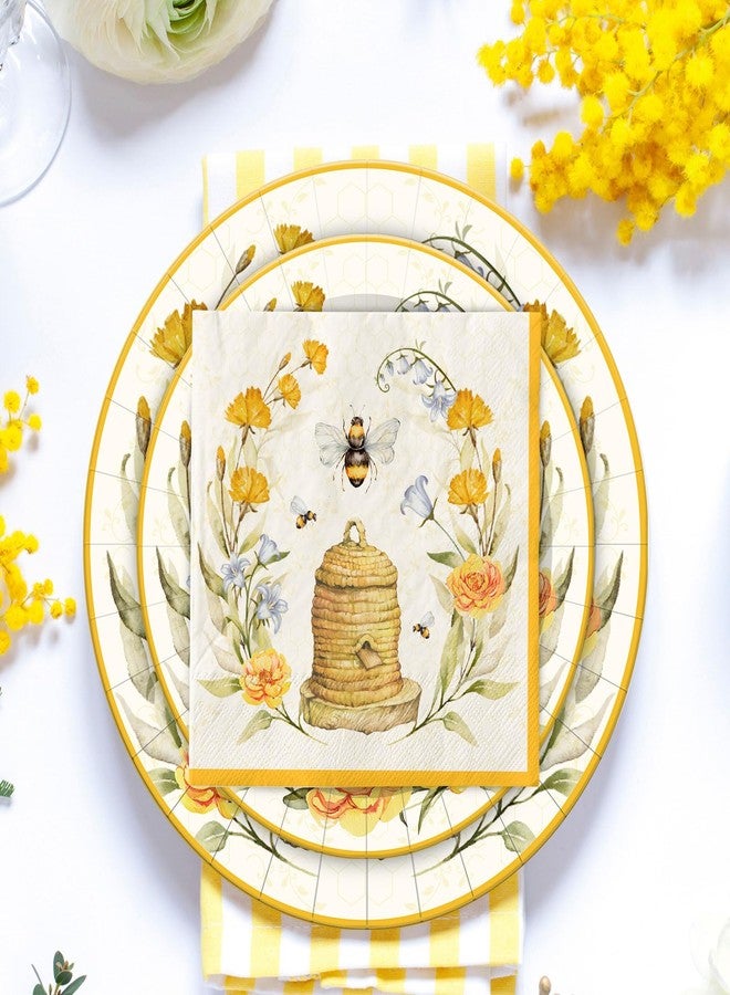 Whaline Bee Tableware Party Decorations Summer Bee Flower Disposable Dinnerware Set for Wedding Birthday Baby Shower Holiday Party Supplies Table Decor, Serve 24 - Image 5