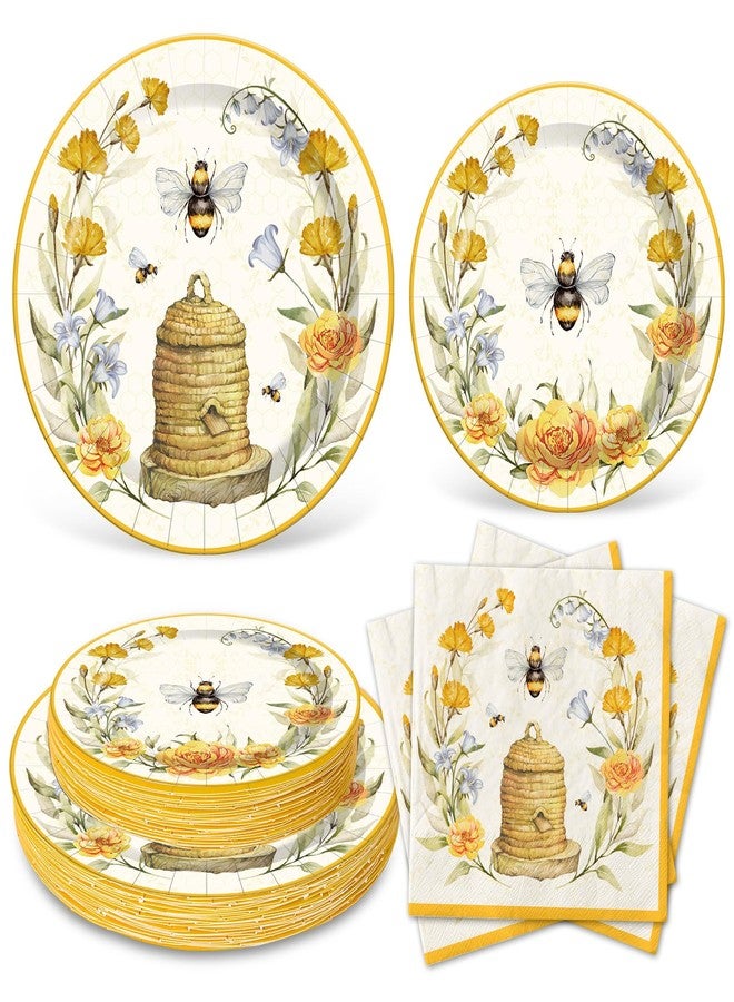 Whaline Bee Tableware Party Decorations Summer Bee Flower Disposable Dinnerware Set for Wedding Birthday Baby Shower Holiday Party Supplies Table Decor, Serve 24 - Image 1