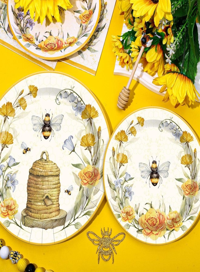 Whaline Bee Tableware Party Decorations Summer Bee Flower Disposable Dinnerware Set for Wedding Birthday Baby Shower Holiday Party Supplies Table Decor, Serve 24 - Image 3
