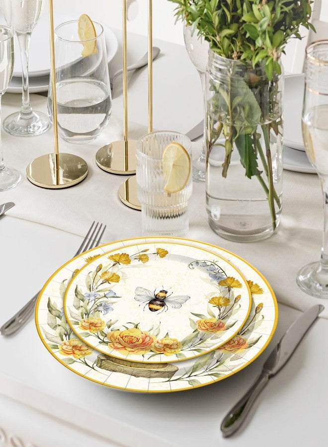 Whaline Bee Tableware Party Decorations Summer Bee Flower Disposable Dinnerware Set for Wedding Birthday Baby Shower Holiday Party Supplies Table Decor, Serve 24 - Image 4