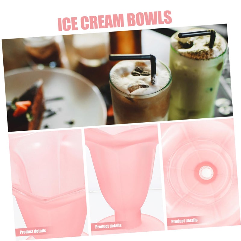 Vintage Pink Frosted Glass Dessert Cup Reusable Ice Cream Holder for Home and Restaurant Use - Image 4