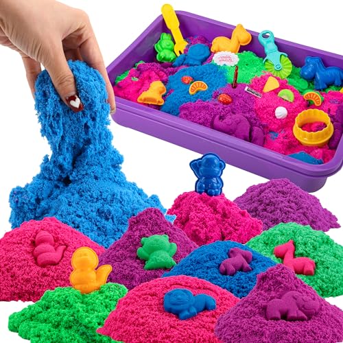 Asoxt Sensory Bin for Boy Girl Kid Toy 43pcs Play Sand Art Kit with Sandbox 4lb Color Sand 17 Molds Sensory Toy Birthday Gift for Girl Toddler Ages 38 - Image 1