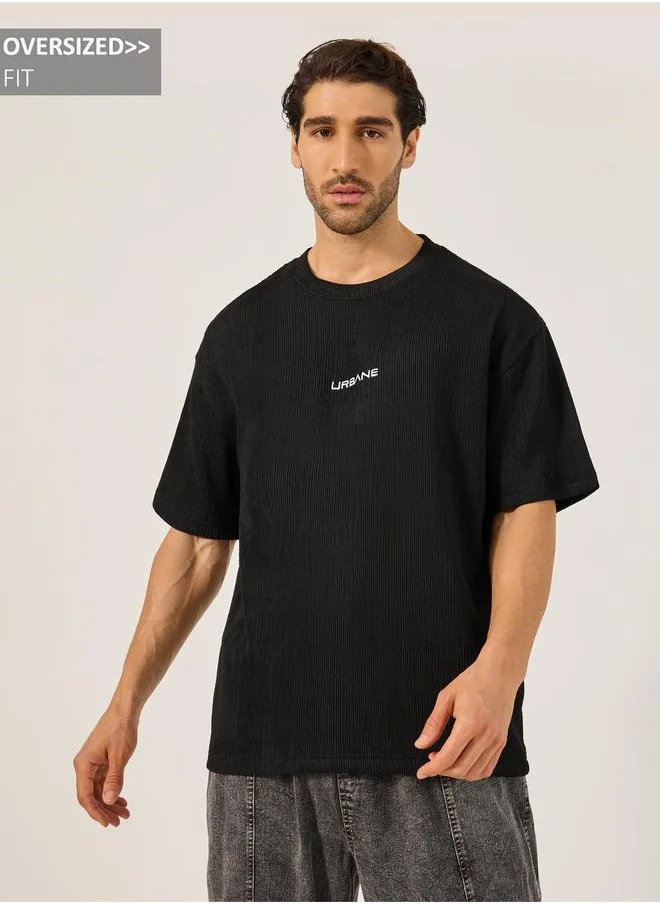 Styli Styli Textured Oversized T-Shirt with Minimal Embroidery