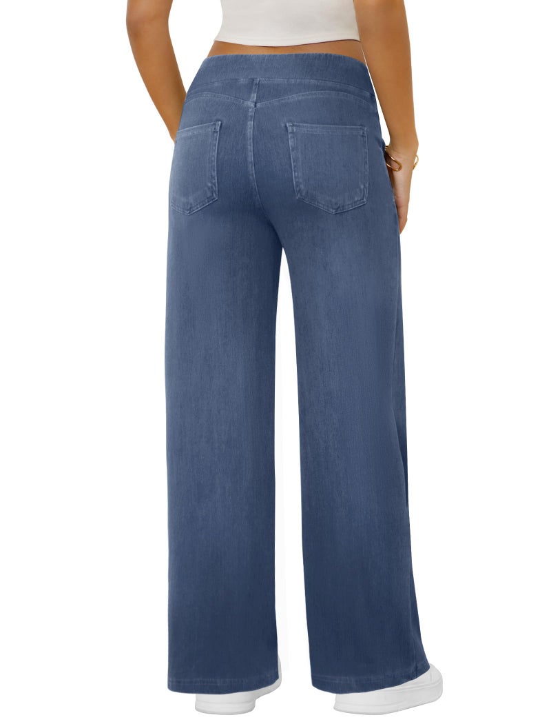 DLOODA Wide Leg Stretchy Sweatpants Jeans for Women, High Waisted Baggy Casual Pull On Jeans Elastic Waist Loose Denim Pants Light Blue - Image 2