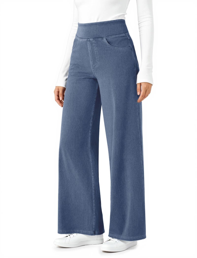 DLOODA Wide Leg Stretchy Sweatpants Jeans for Women, High Waisted Baggy Casual Pull On Jeans Elastic Waist Loose Denim Pants Light Blue - Image 1