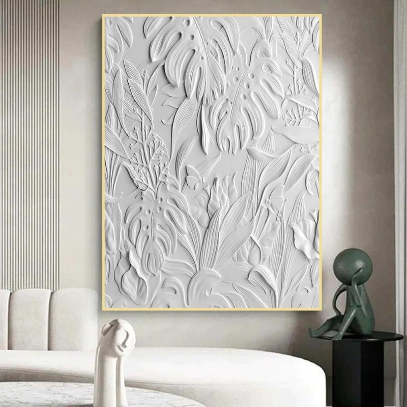 ماركتنا لوحة جداربة قماشية مطبوعة بتصميم اللوحة الجبسية مع برواز مجوف مقاس (60×90) قطعة واحدة - Image 1