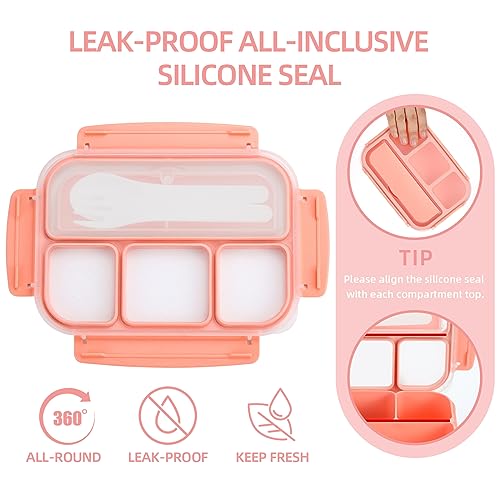 QQKO Bento Box Adult Lunch Box, Lunch Containers for Adults Men Women, Kids Lunch Boxes for School with 4 Compartments, Sauce Container, Utensils and Muffin Cups, Pink - Image 5