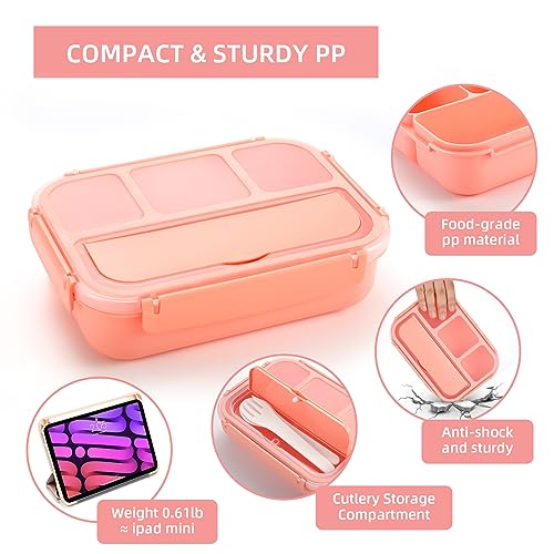 QQKO Bento Box Adult Lunch Box, Lunch Containers for Adults Men Women, Kids Lunch Boxes for School with 4 Compartments, Sauce Container, Utensils and Muffin Cups, Pink - Image 4