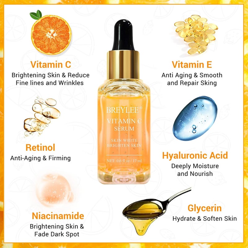 BREYLEE Vitamin C Serum for Face Eye o6 oz for Brightening SkinDark Spot RemoverReduce WrinkleAnti Aging SerumMoisturizer Brightening Serum with Hyaluronic AcidVitamin ERetinol Niacinamide - Image 3