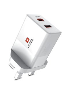 SWISS MILITARY 25W USB C PD Fast Charger, Dual Port Type-C QC3.0 Wall Adapter UK Plug, compatible with iPhone iPhone 14, 14 Pro/Pro Max /13/12 /12 Mini/12 Pro Max, Galaxy -White 