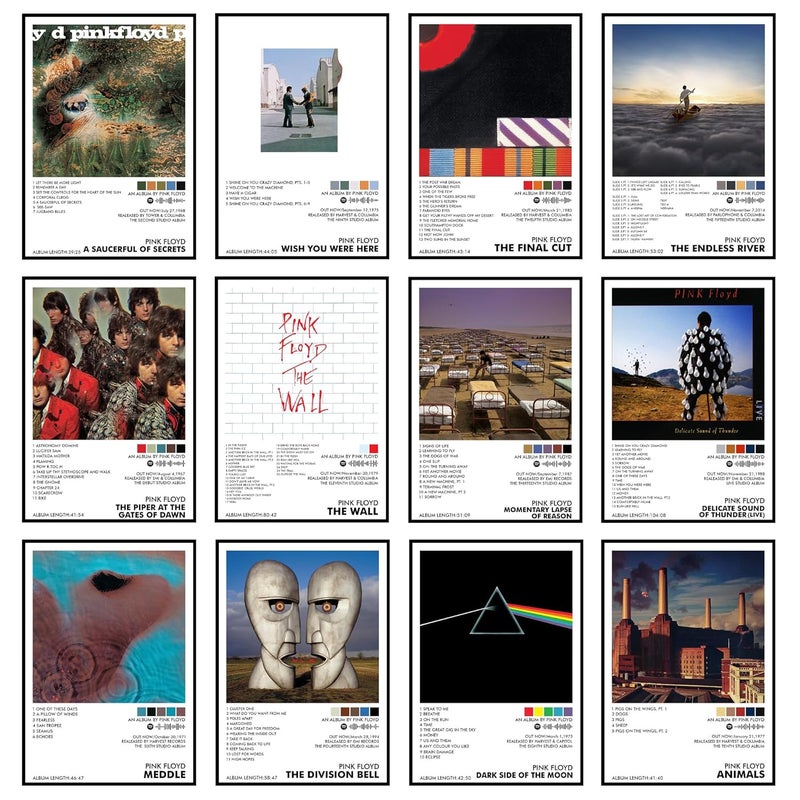 Thepaper9store Pack of 12 - PInk Floyd Music Album Art Wall Posters 8.2x11.8 inch Adhesive Tape Attached Wall Decor Posters, Music Posters, Wall Art For Bedroom, Living room, Office (PInk Floyd) - Image 1