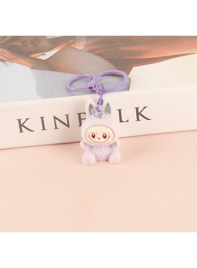 NIBEMINENT Resin Cartoon Cute Flocking LABUBU Keychain, Pendant Doll Accessory Key Chain Gift 