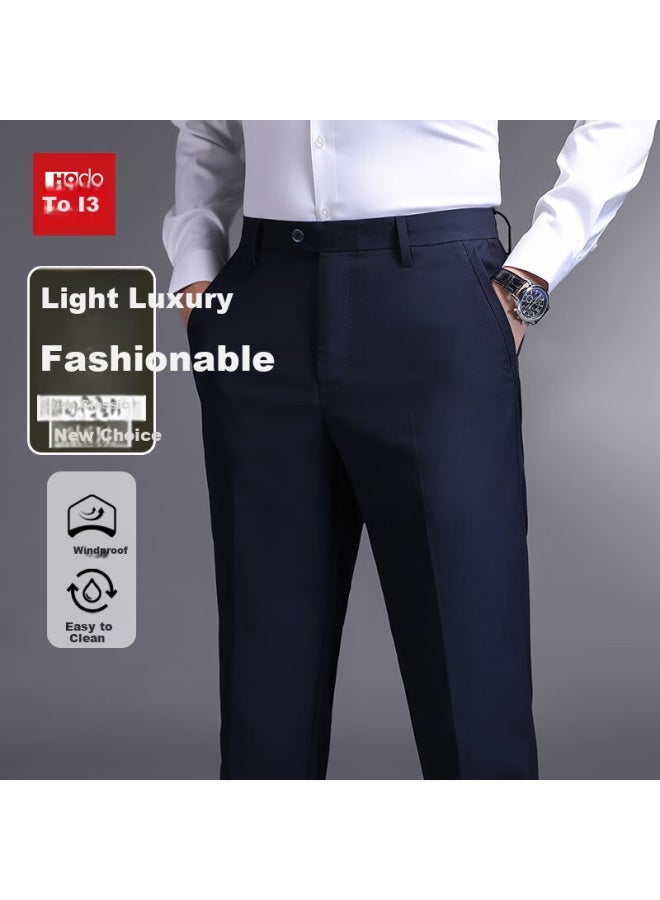 Hodo Men's Casual Business Slim Fit Stretch Wrinkle-resistant Thick Dress Pants Blue 35 - Image 1
