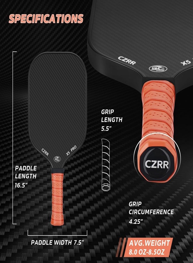 مضرب بيكلبول CZRR، معتمد من اتحاد بيكلبول الأمريكي، سطح من ألياف الكربون الخام 3K (CFS) عالي الخشونة والدوران، مع قلب من البولي بروبيلين على شكل قرص العسل بقطر 16 مم، مثالي للمبتدئين واللاعبين المحترفين - Image 5