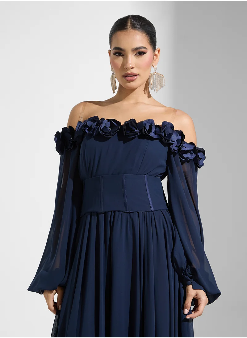 Namshi x Off Shoulder Crosage Detail Pleated Dress