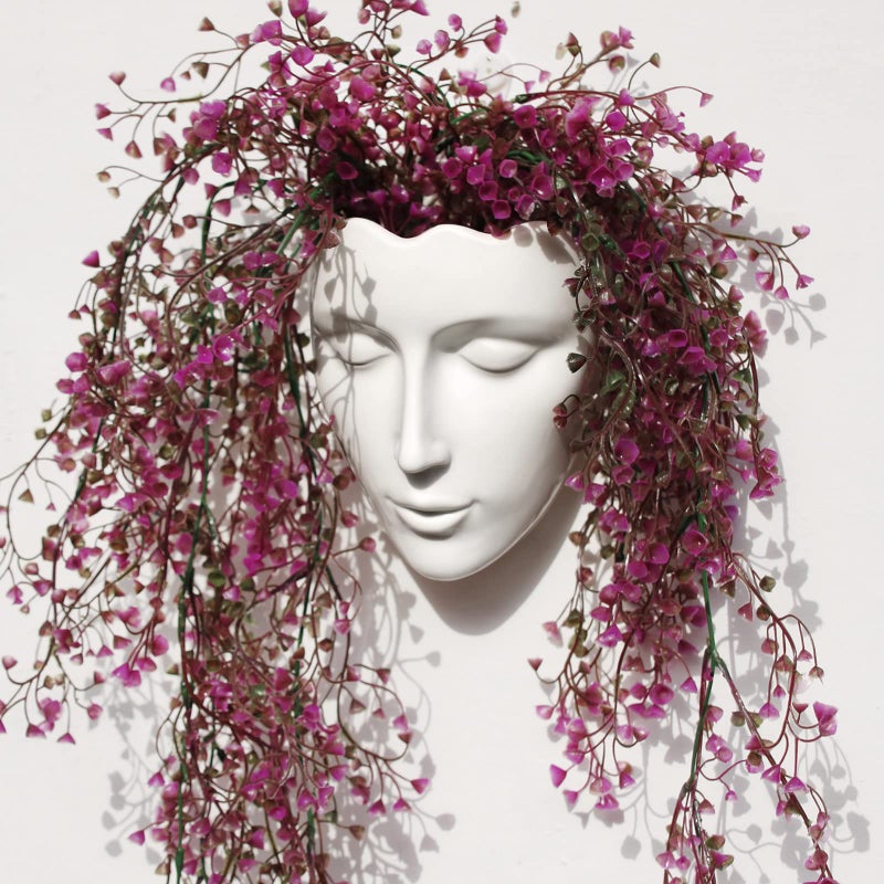Face VaseCeramic Female Form VaseModern Sculpture Planter PotHuman Face Dried Flower Shaped VaseWall Hanging Plant Pot for Home Decor Centerpieces Office or Outdoor Hanging Decor