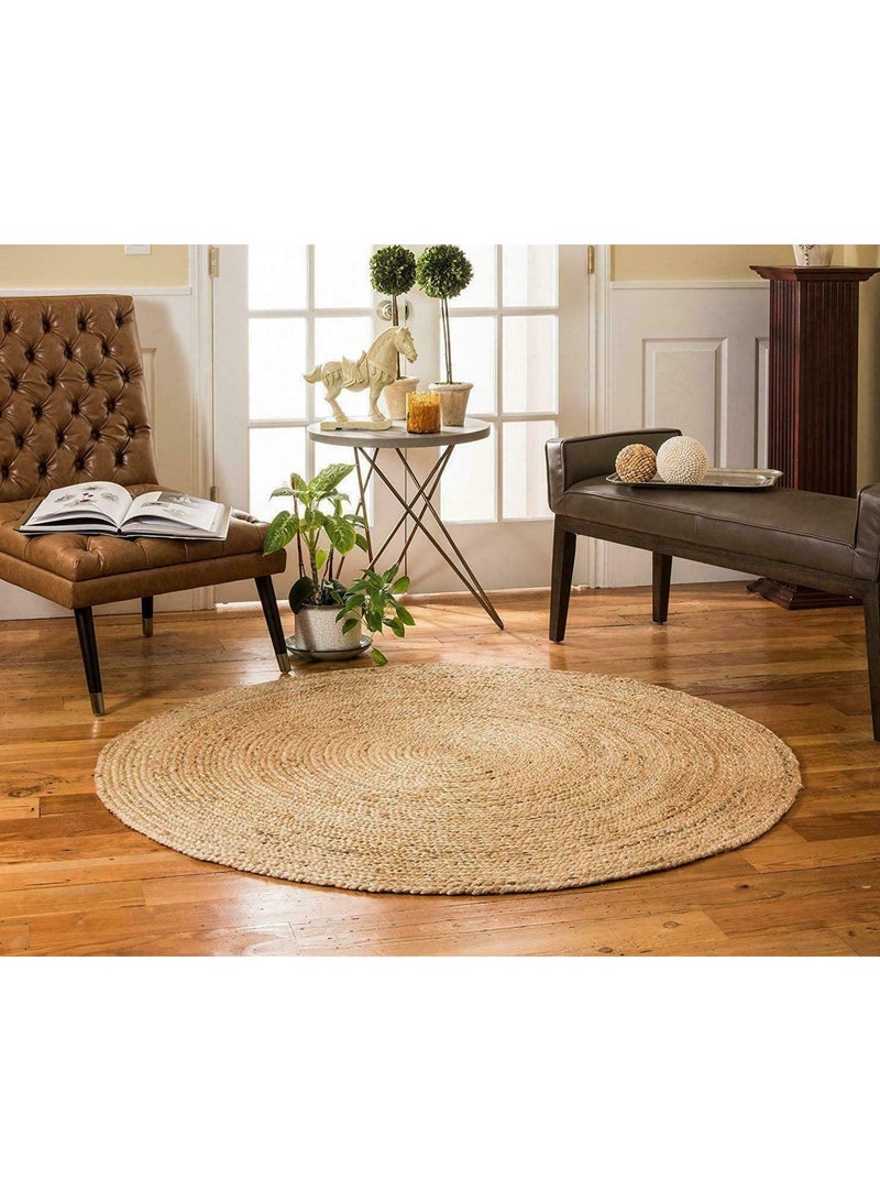 LINGWEI Round Jute Rug Carpet Area Rug Floor Mate Beige 80x80cm  - Image 2