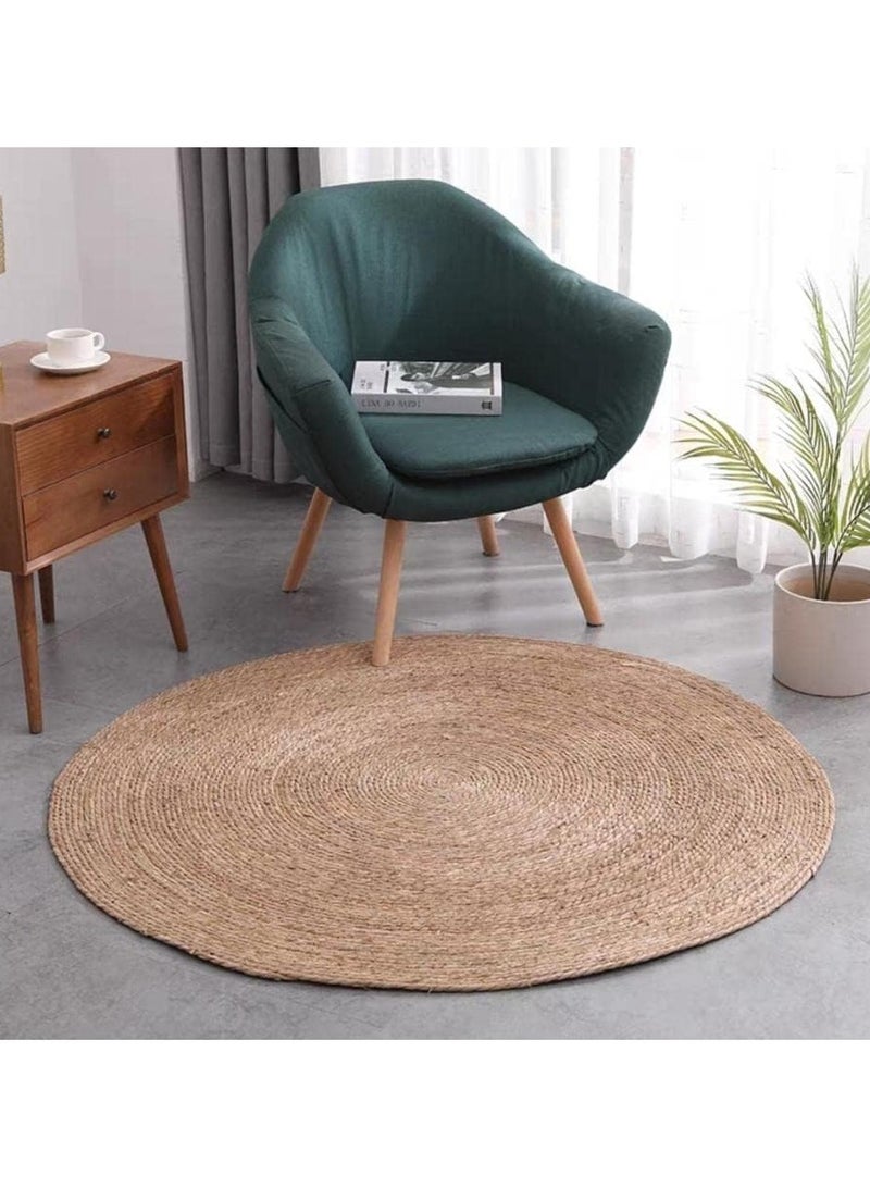LINGWEI Round Jute Rug Carpet Area Rug Floor Mate Beige 80x80cm  - Image 3