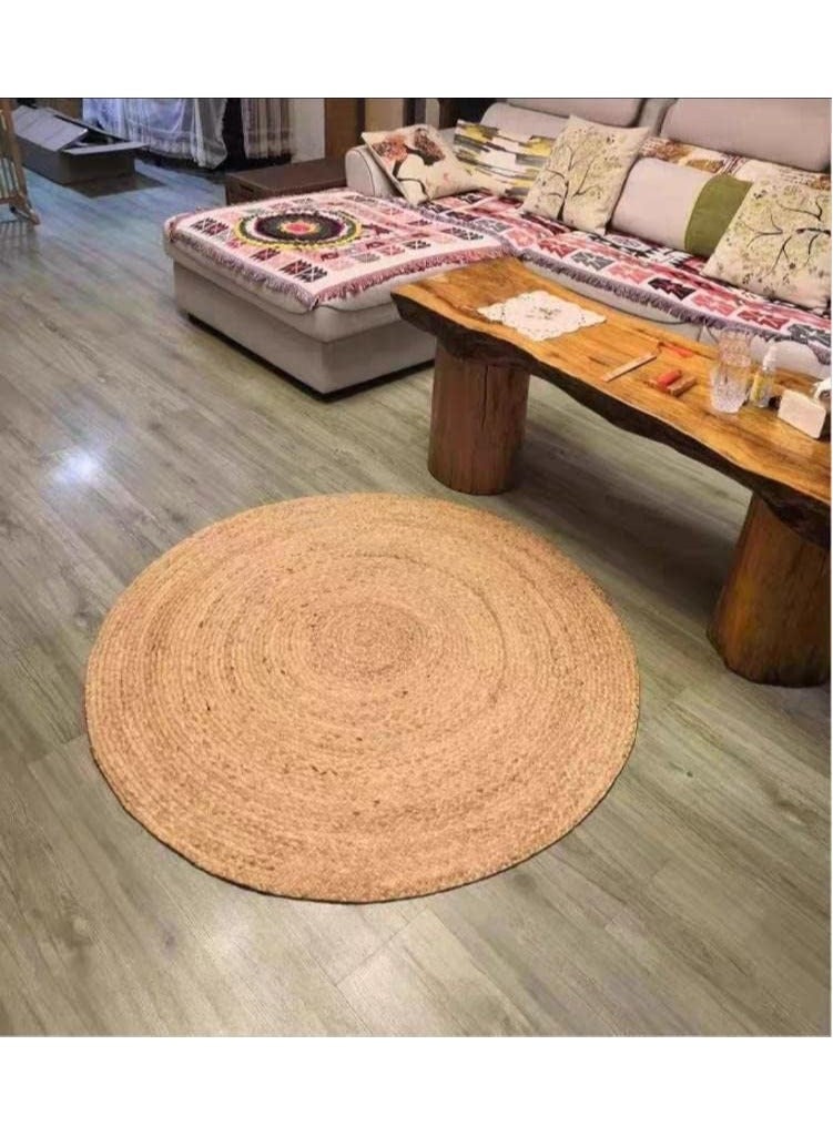 LINGWEI Round Jute Rug Carpet Area Rug Floor Mate Beige 80x80cm  - Image 4