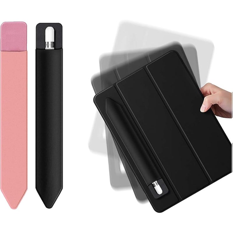 TENOC Universal Stylus Holder, Adhesive Pencil Protected Sleeve Case, Elastic Pens Holder Storage Pouch Pocket Compatible for Pencil Pro 2nd/1st & USB-C, 2 Pcs, Black+Pink - Image 3