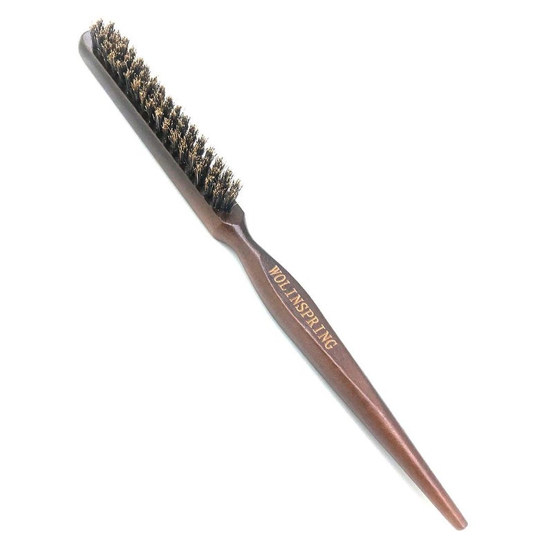 wolinspring Boar Bristle Style Softness and Shine Teasing Brush with Rat Tail Handle for Edge Control Back Brushing and Combing Smoothing Create Volume Slicking Hair Back Into Bun or Ponytail (GT-3B)