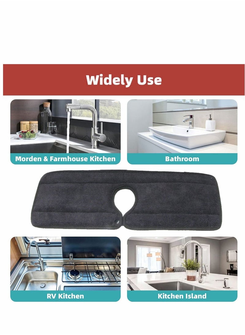 SYOSI Sink Mat Faucet Absorbent Washable Backsplash Guard Microfiber Cloth Splash Water Catcher for Bottom of Drying Countertop Granite Bar 2Pack 15''x5.5'' - Image 4