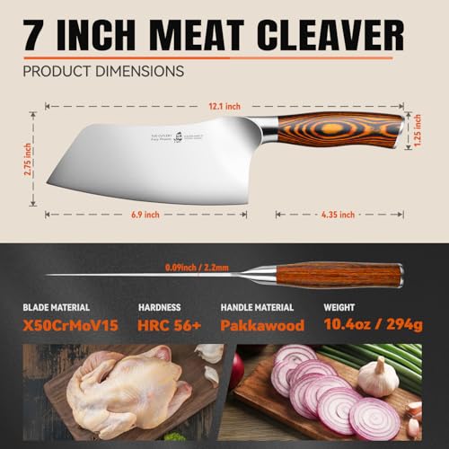 TUO Vegetable Cleaver Knife, Chinese Chef Knife 7 inch Meat Cleaver with Pakkawood Handle, Stainless Steel Butcher Chopper for Home Kitchen - Fiery Phoenix Series - Image 3