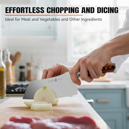 TUO Vegetable Cleaver Knife, Chinese Chef Knife 7 inch Meat Cleaver with Pakkawood Handle, Stainless Steel Butcher Chopper for Home Kitchen - Fiery Phoenix Series - Image 4