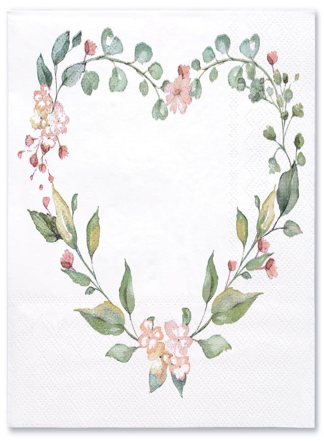 WRAPAHOLIC 50Pcs Floral Wedding Napkins - 3 Ply Floral Botanical Heart Wedding Disposable Paper Luncheon Napkin for Engagement, Bridal Shower, Tableware Party Supplies - 6.5 x 6.5 In - Image 1
