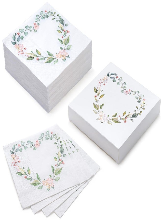 WRAPAHOLIC 50Pcs Floral Wedding Napkins - 3 Ply Floral Botanical Heart Wedding Disposable Paper Luncheon Napkin for Engagement, Bridal Shower, Tableware Party Supplies - 6.5 x 6.5 In - Image 2
