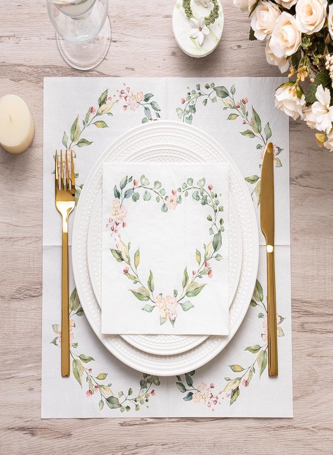 WRAPAHOLIC 50Pcs Floral Wedding Napkins - 3 Ply Floral Botanical Heart Wedding Disposable Paper Luncheon Napkin for Engagement, Bridal Shower, Tableware Party Supplies - 6.5 x 6.5 In - Image 4