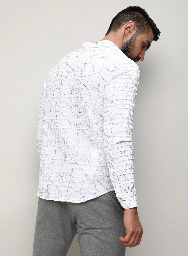 Campus Sutra Men's Chalk White Holographic Veined Textured Shirt
