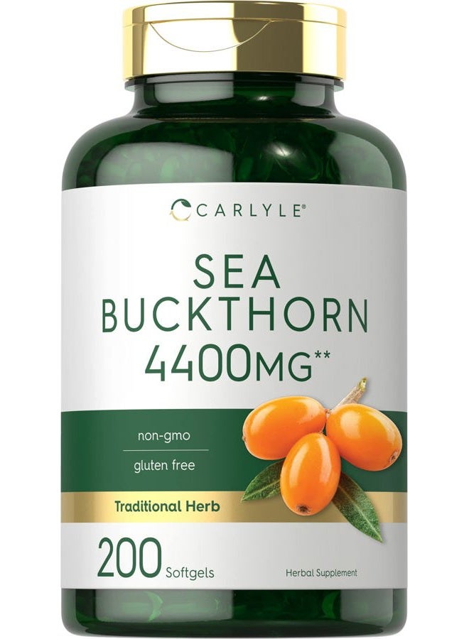 Carlyle كبسولات زيت البحر النبق 4400 ملغ | 200 كبسولة لينة | خالية من الكائنات المعدلة وراثيًا، خالية من الغلوتين | مكمل زيت توت البحر النبق - Image 1