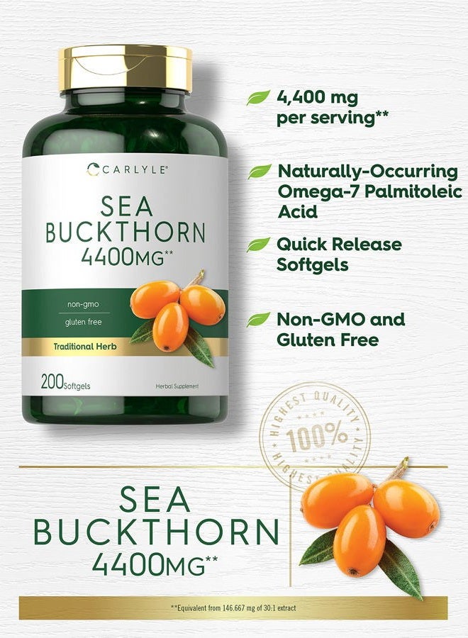 Carlyle كبسولات زيت البحر النبق 4400 ملغ | 200 كبسولة لينة | خالية من الكائنات المعدلة وراثيًا، خالية من الغلوتين | مكمل زيت توت البحر النبق - Image 4