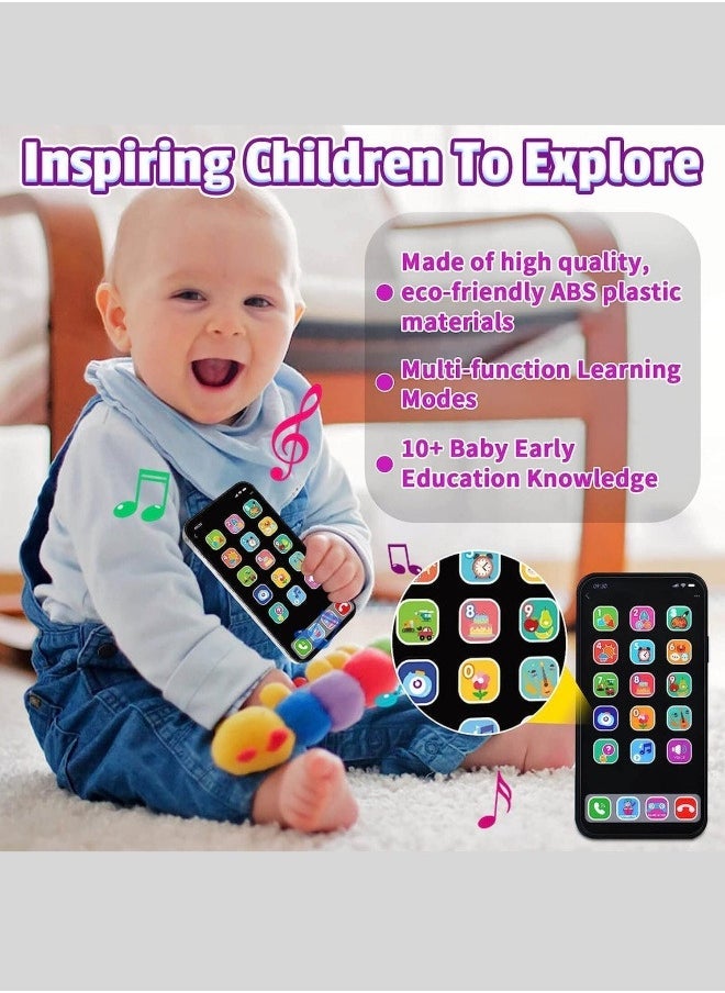 شراء جوي لعبة هاتف للأطفال، هواتف ألعاب للأطفال يمكنها اللمس والانزلاق، هاتف للأطفال مع موسيقى وتفاعل ووظائف تعليمية، هاتف لعبة مناسب للأطفال من سن 3 سنوات فما فوق، أبيض - Image 2