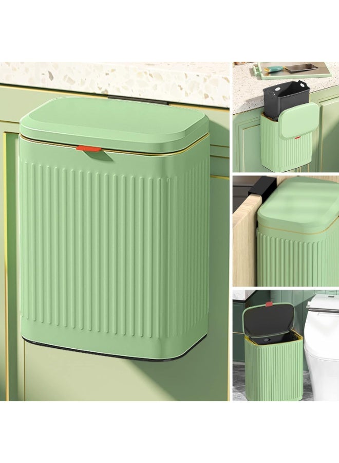 Kitchen Trash Can with Lid, 2 in 1 Small Garbage Can Compost Bin Countertop, Wall-Mounted Under Sink Indoor Trash Bin for Kitchen, Bathroom, Cabinet Trash Can Hanging (Vintage Green/8L) - Image 1