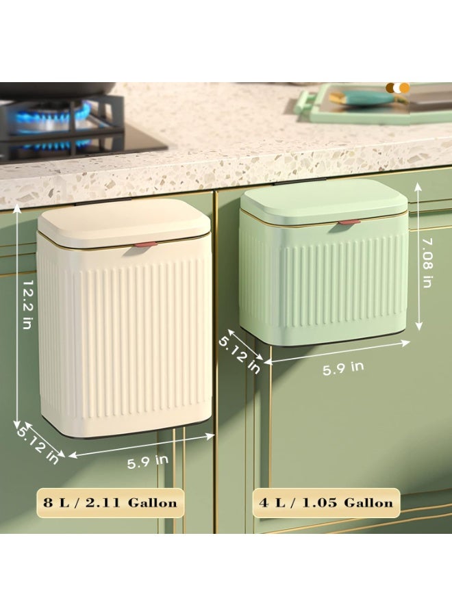 Kitchen Trash Can with Lid, 2 in 1 Small Garbage Can Compost Bin Countertop, Wall-Mounted Under Sink Indoor Trash Bin for Kitchen, Bathroom, Cabinet Trash Can Hanging (Vintage Green/8L) - Image 5