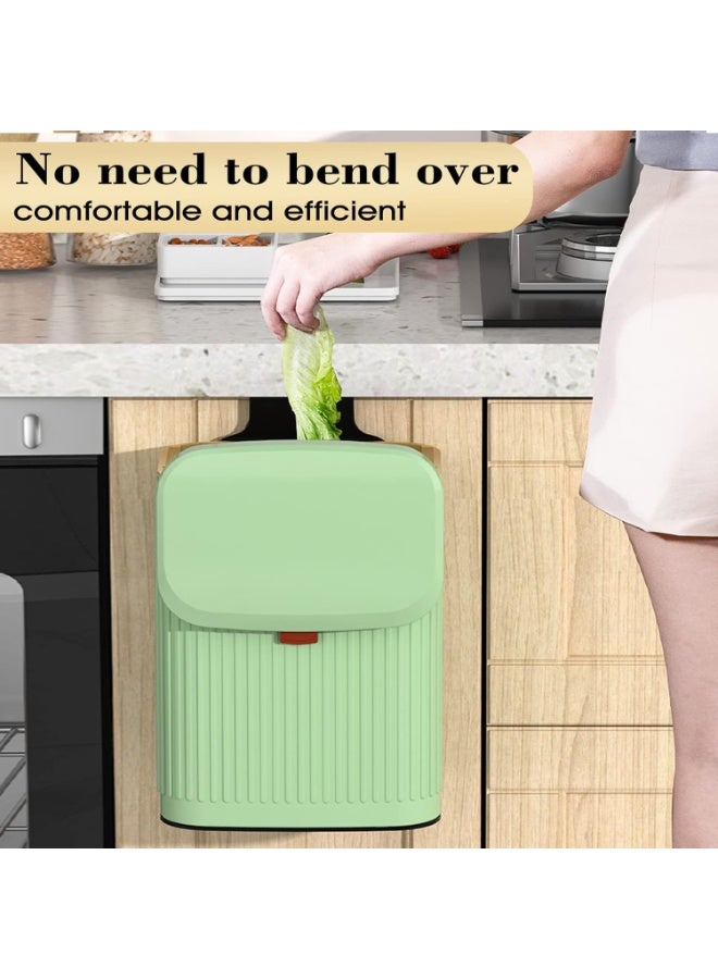Kitchen Trash Can with Lid, 2 in 1 Small Garbage Can Compost Bin Countertop, Wall-Mounted Under Sink Indoor Trash Bin for Kitchen, Bathroom, Cabinet Trash Can Hanging (Vintage Green/8L) - Image 2