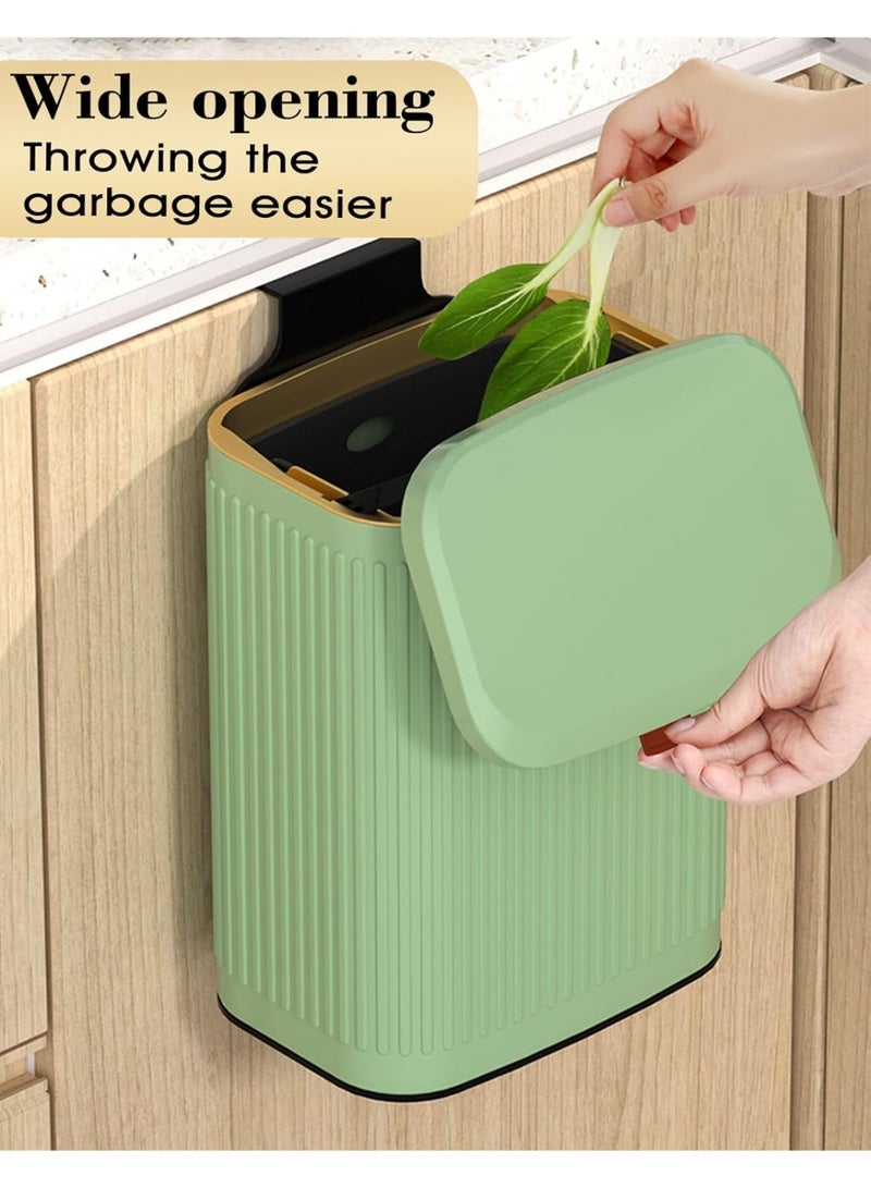 Kitchen Trash Can with Lid, 2 in 1 Small Garbage Can Compost Bin Countertop, Wall-Mounted Under Sink Indoor Trash Bin for Kitchen, Bathroom, Cabinet Trash Can Hanging (Vintage Green/8L) - Image 4