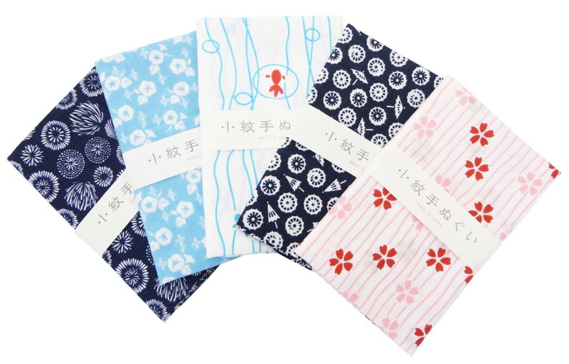 KOMESICHI MIYAMOTO Japanese Traditional Towel "Tenugui" Small Pattern 5 type set Basic pattern-3 - Image 1